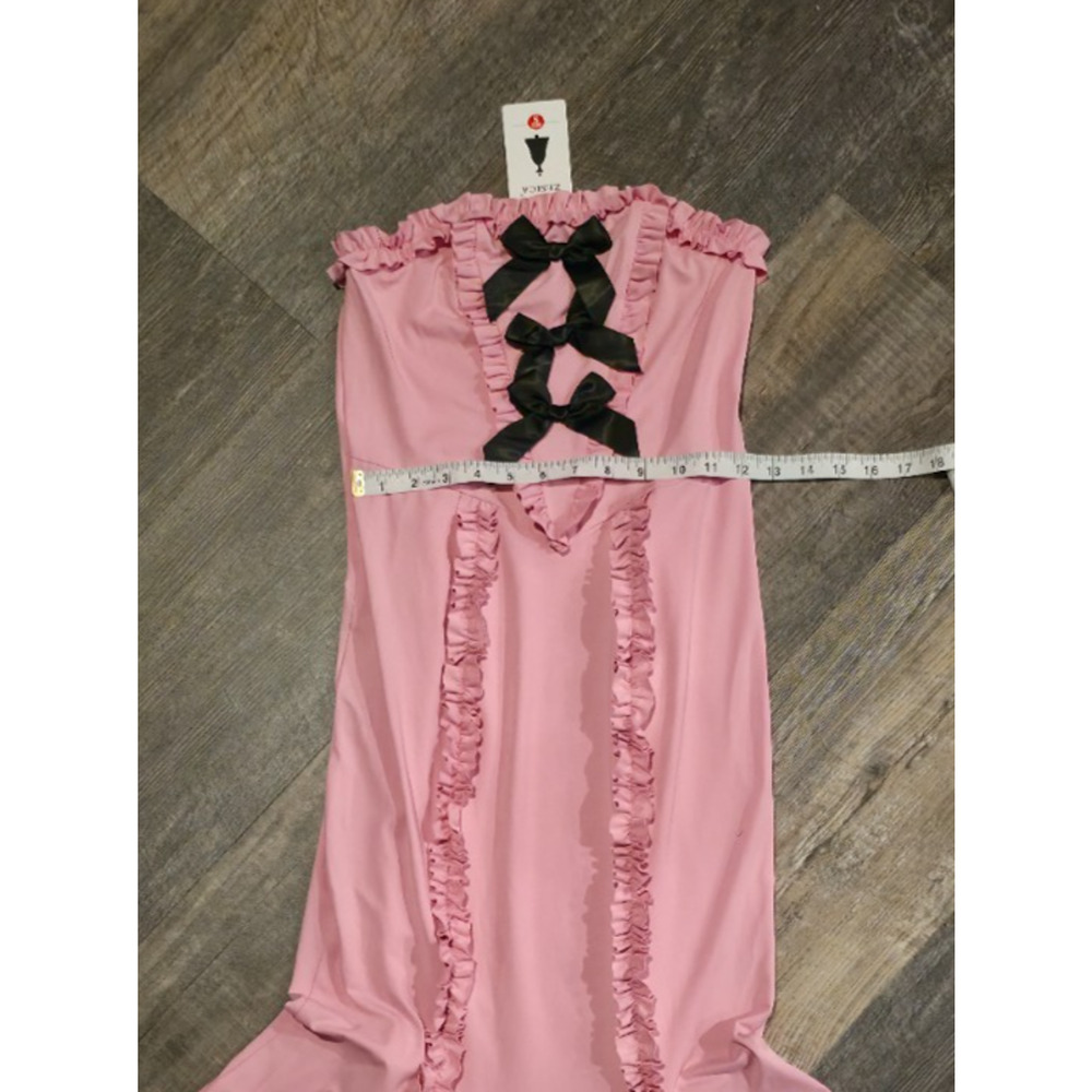 Zesica Dress Womens S Pink Strapless Maxi Ruffle Black Bow Coquette NWT - Picture 4 of 8